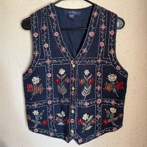 Vintage Floral Folk Inspired Embroidered Cotton Vest